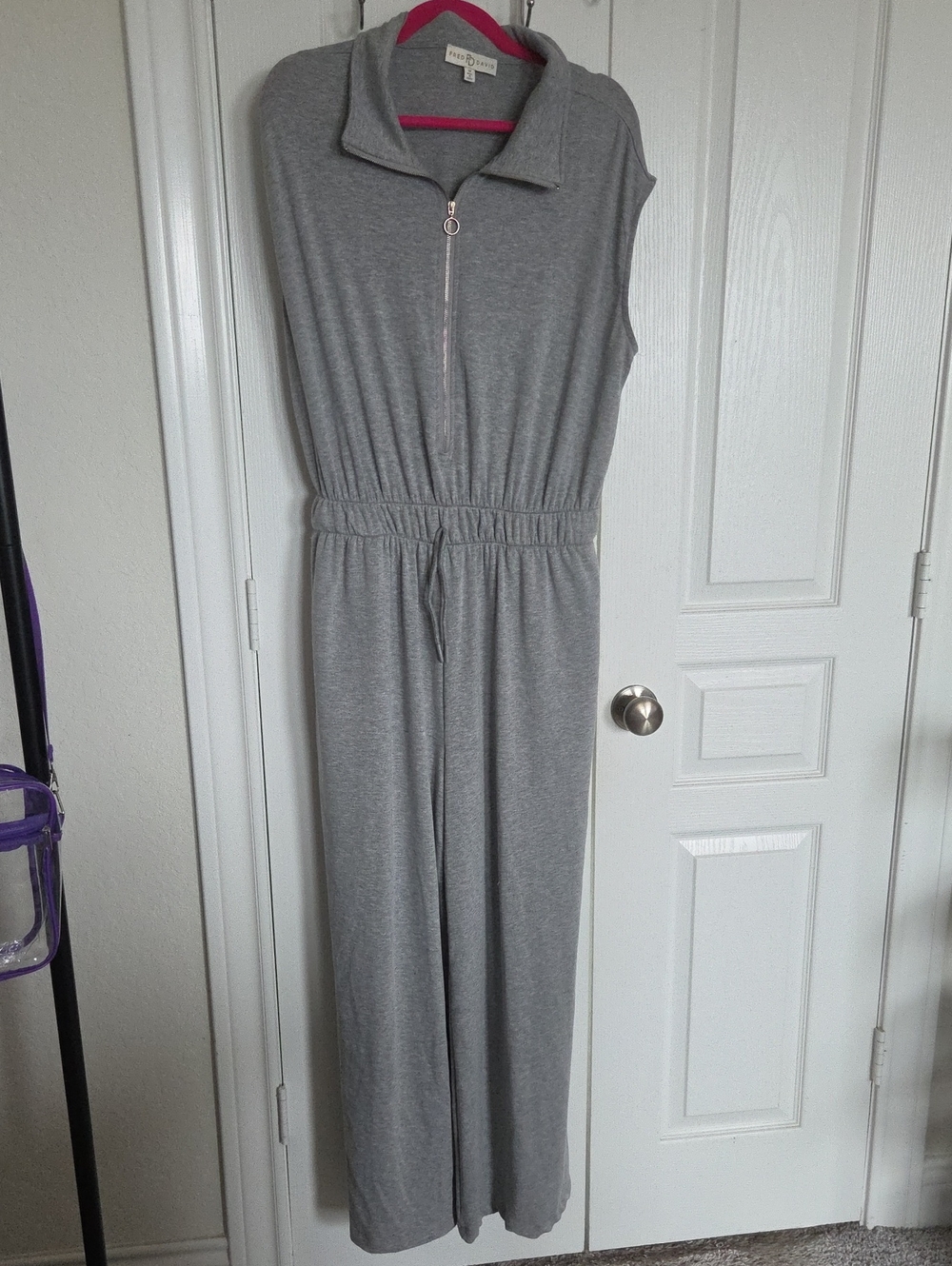 Fred David Light Gray Sleeveless Zip-Front Jumpsuit